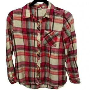 Gap Kids Pink Plaid Long Sleeve Button-Up Shirt - Girls XL